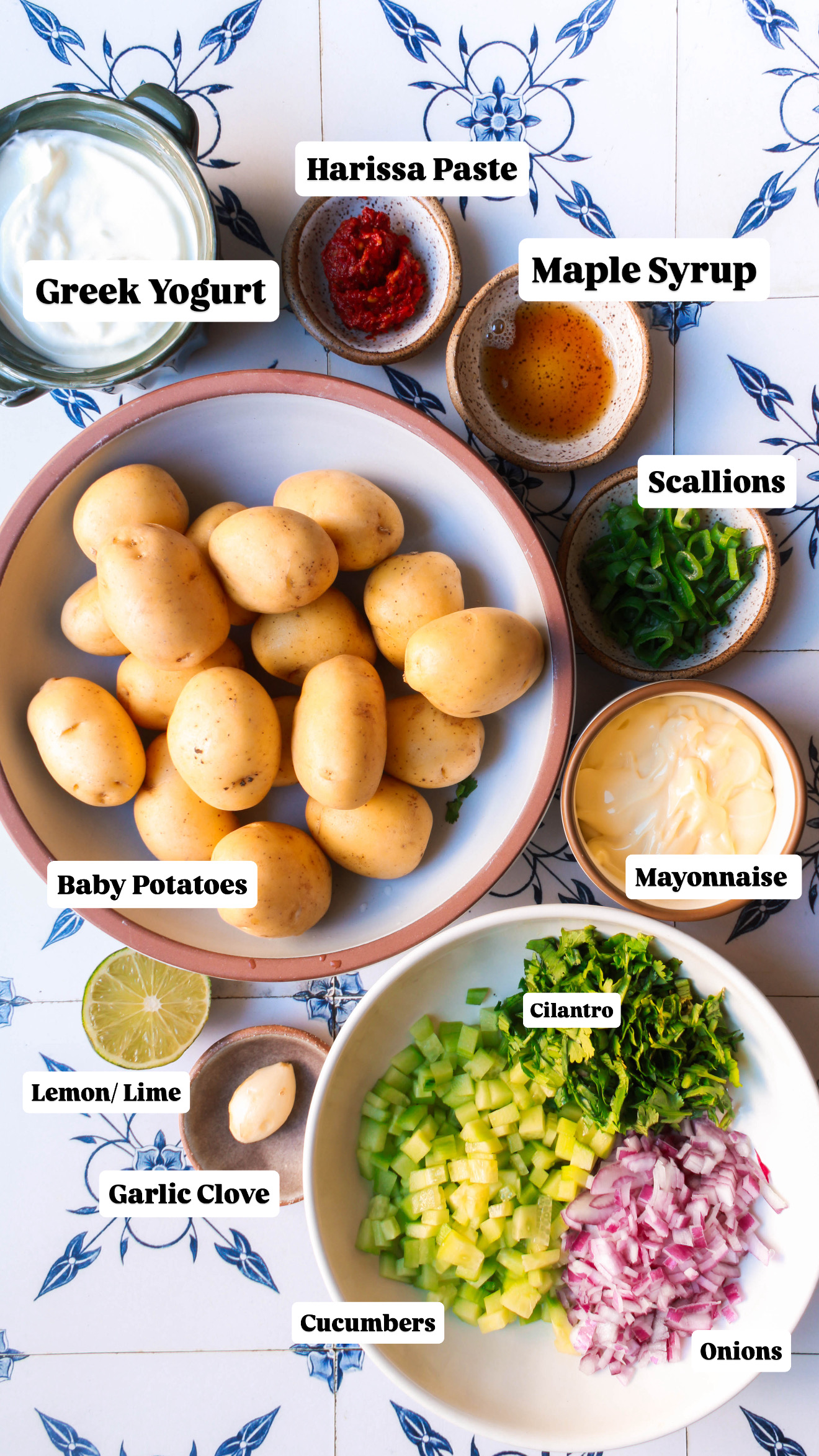 Ingredients To Make The Smashed Harissa Potato Salad
